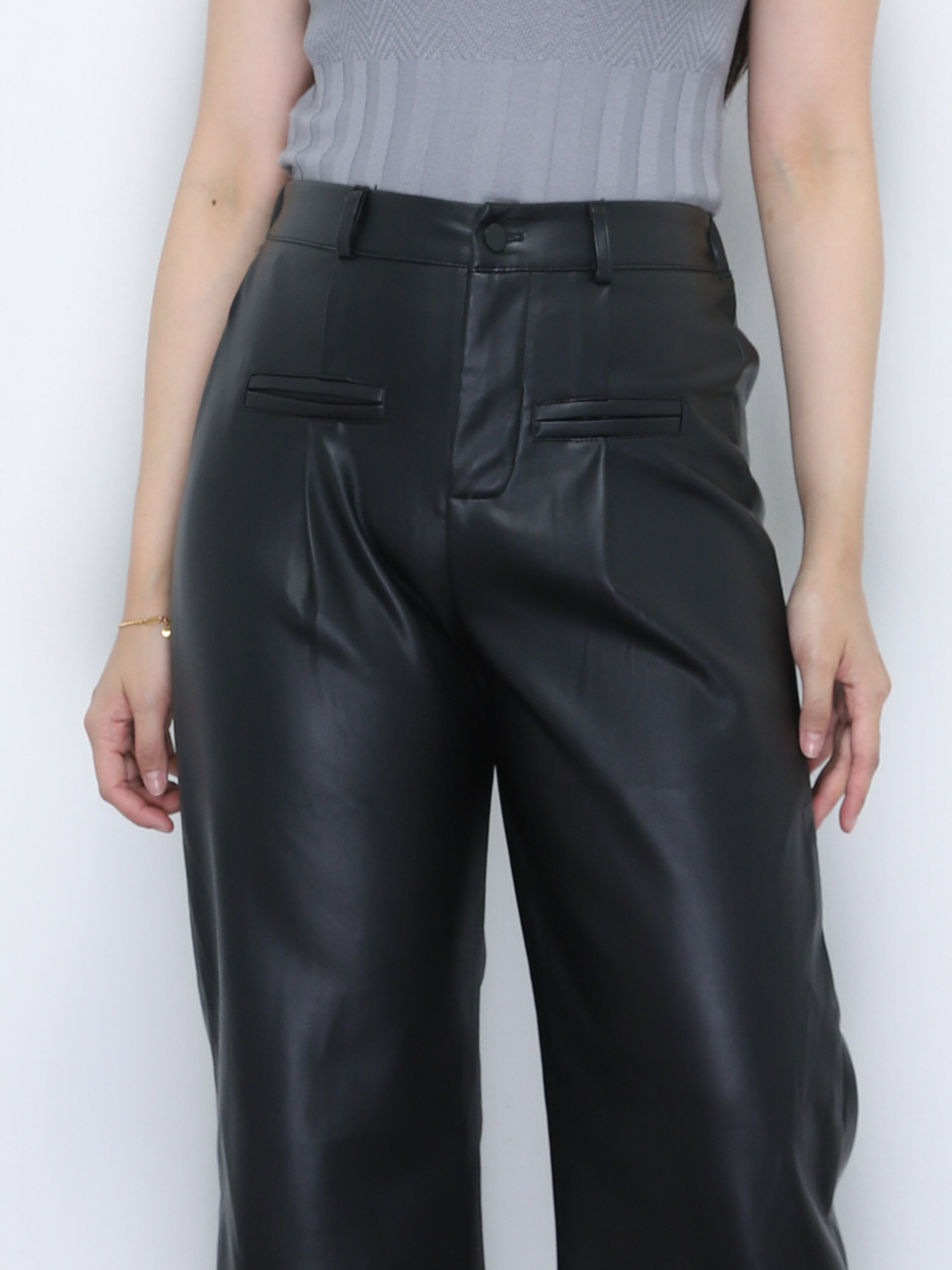 Leather Front Button Long Pant 34797