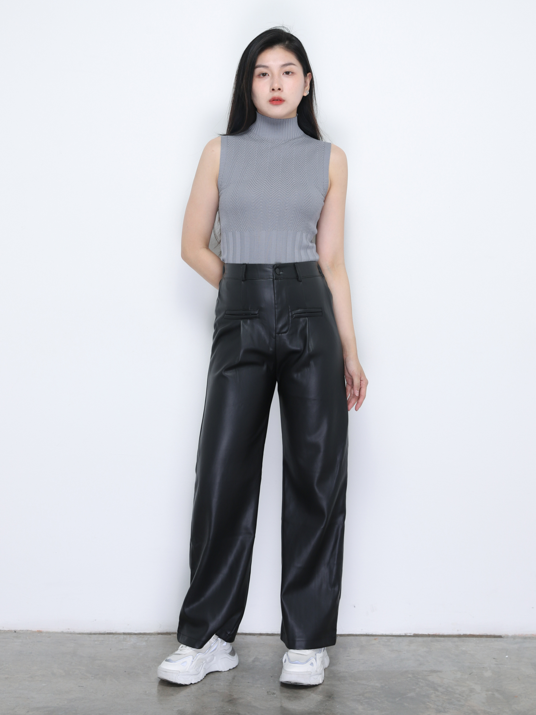 Leather Front Button Long Pant 34797