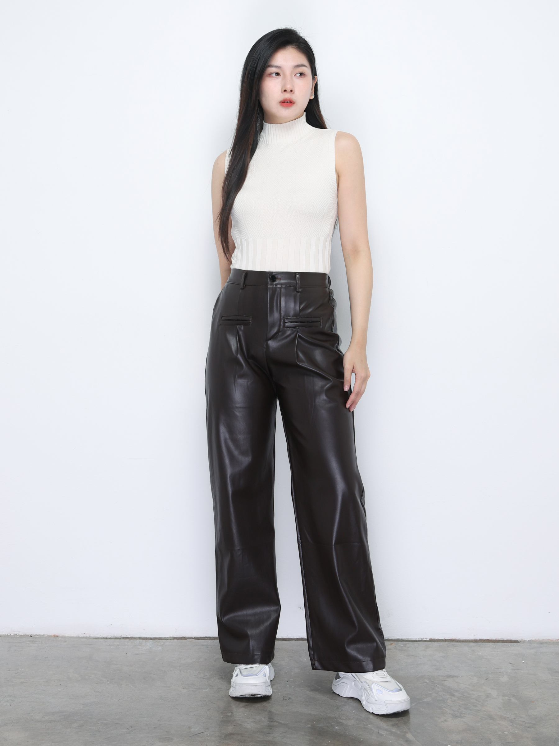 Leather Front Button Long Pant 34797