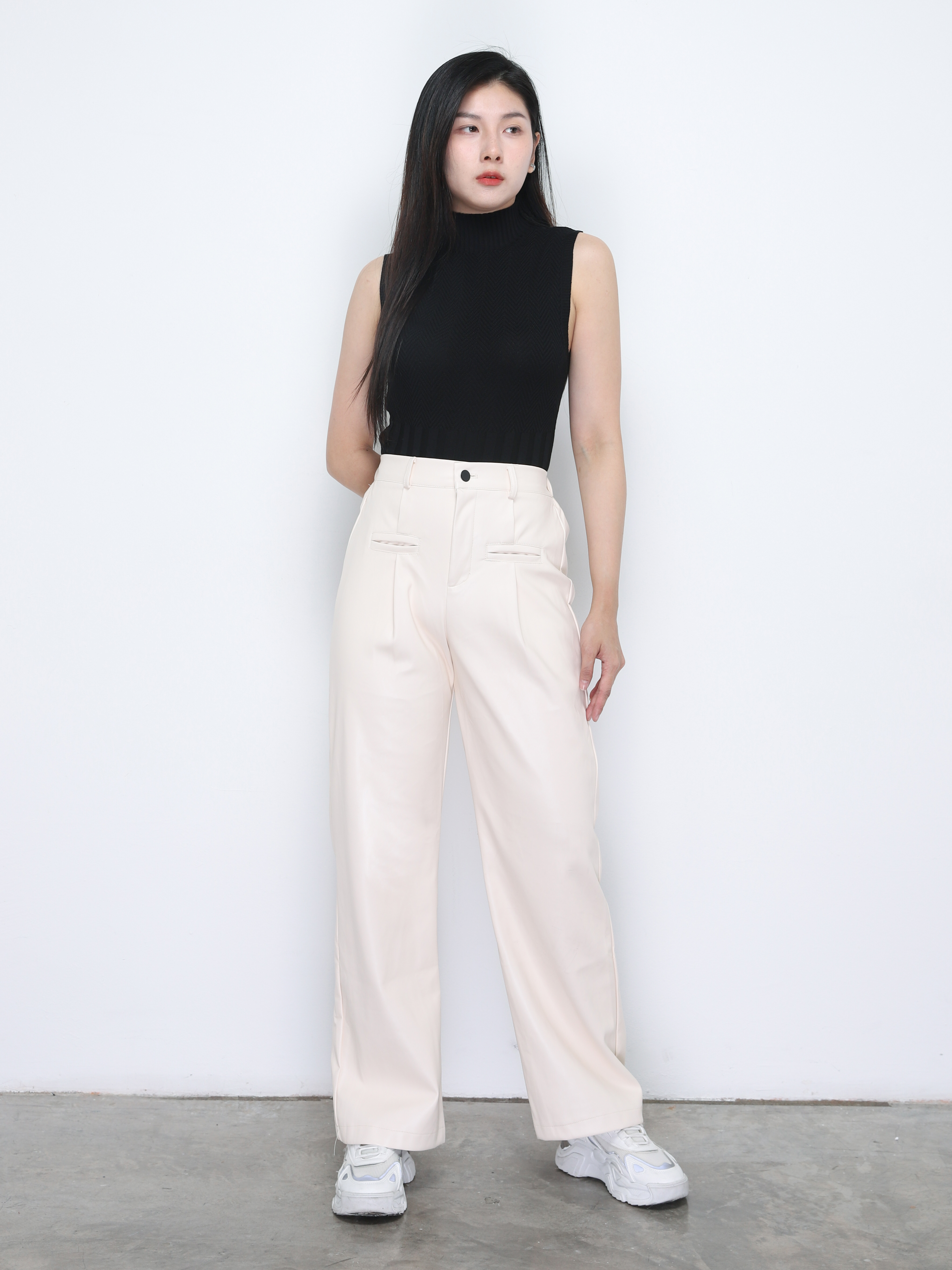 Leather Front Button Long Pant 34797