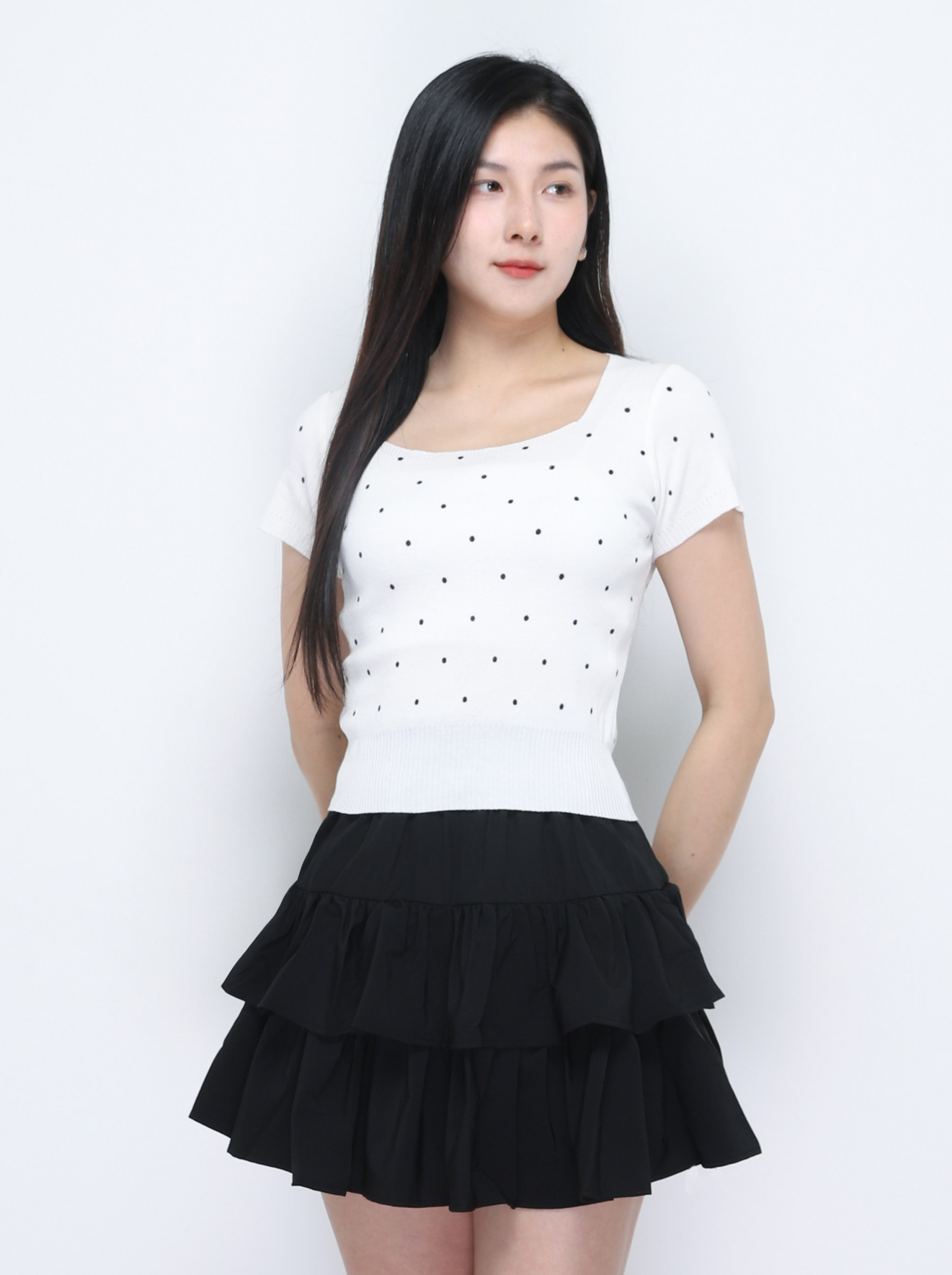 Knitted Short Sleeve Square Neck Top 34781