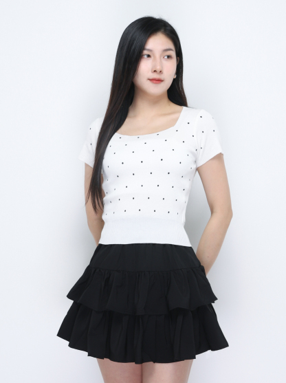 Knitted Short Sleeve Square Neck Top 34781