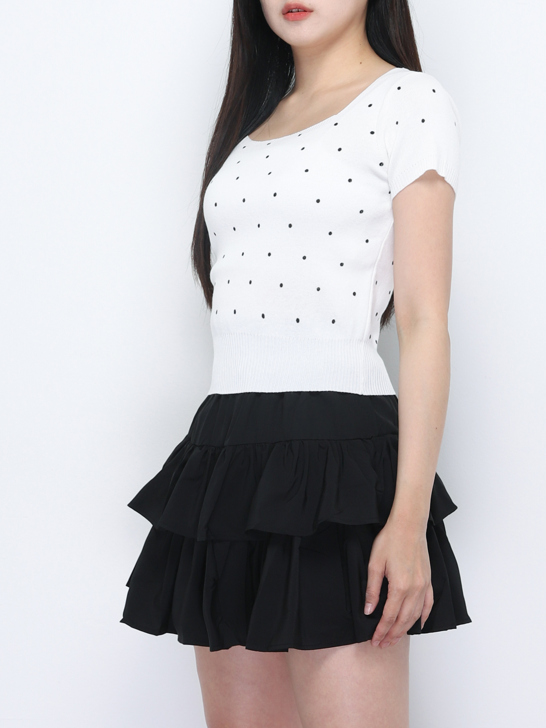 Knitted Short Sleeve Square Neck Top 34781