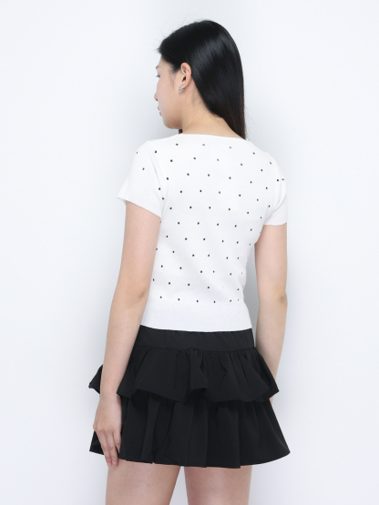 Knitted Short Sleeve Square Neck Top 34781
