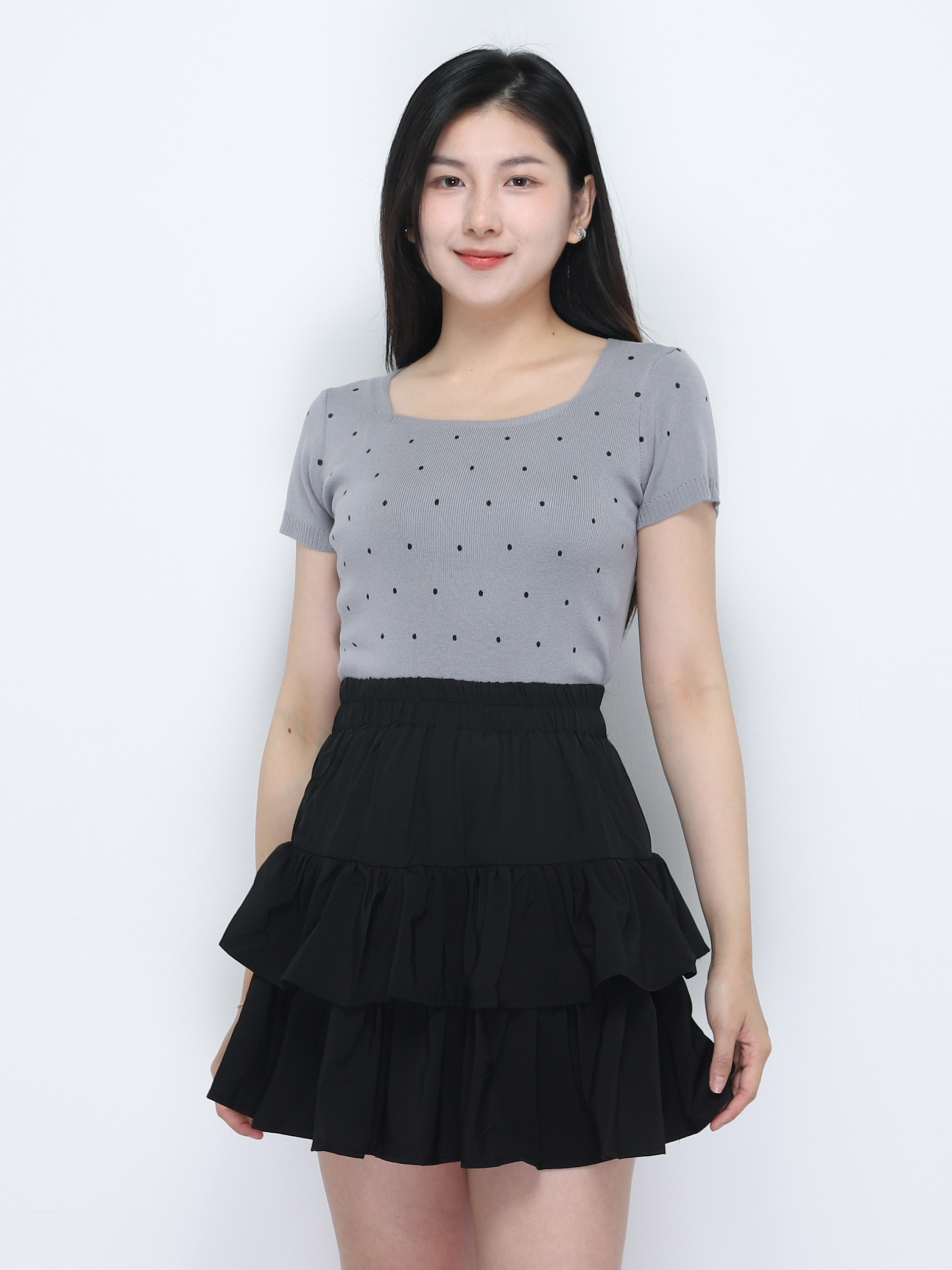 Knitted Short Sleeve Square Neck Top 34781