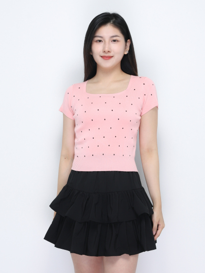 Knitted Short Sleeve Square Neck Top 34781