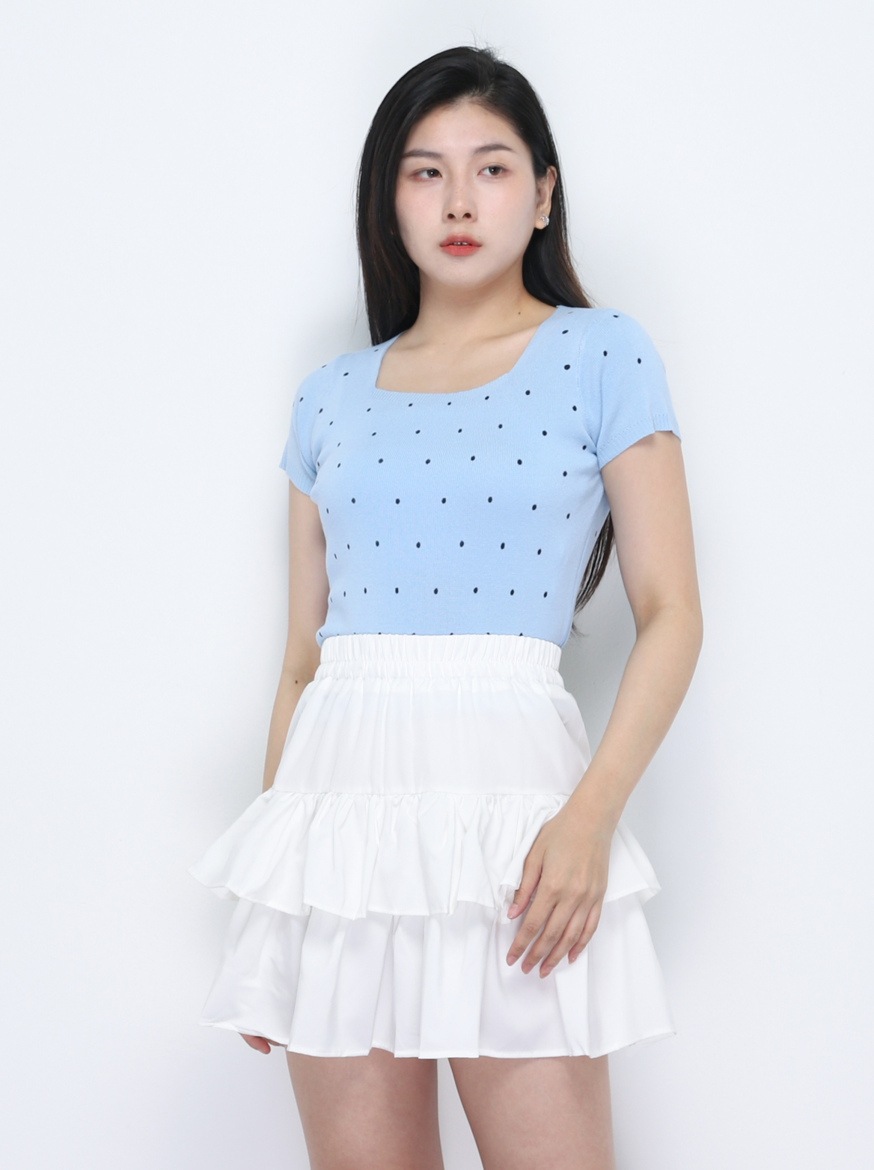 Knitted Short Sleeve Square Neck Top 34781