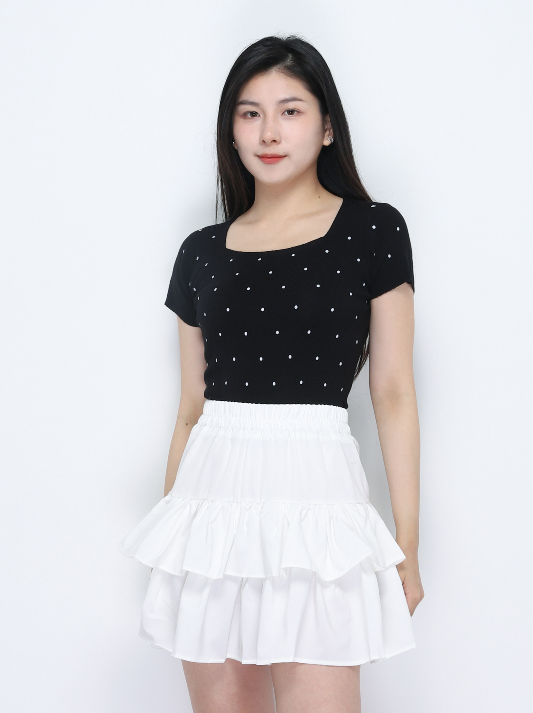 Knitted Short Sleeve Square Neck Top 34781