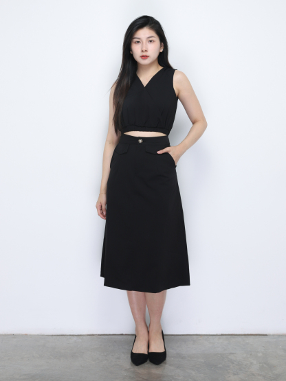 Sleeveless V Neck Top With Long Skirt Set 34807