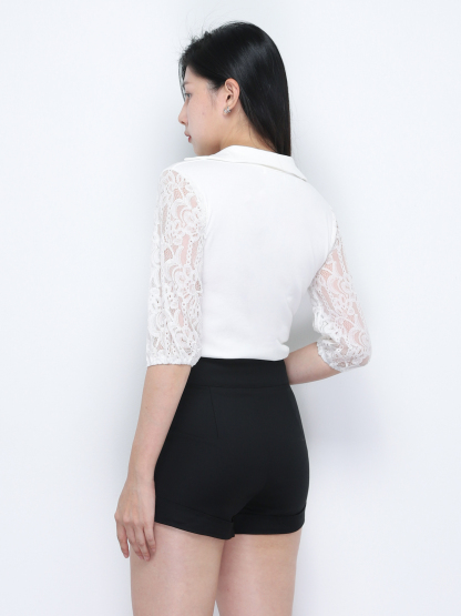 Long Sleeve V Neck Pleated Top 34788