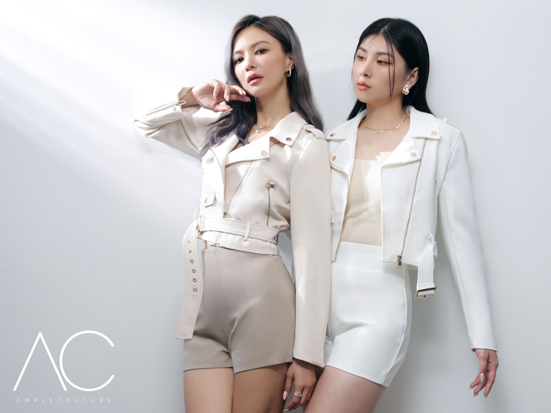 Long Sleeve Front Zip Top With Belt Ac535