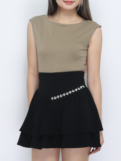 High Waist Decorative Diamond Skirt Pants 34664