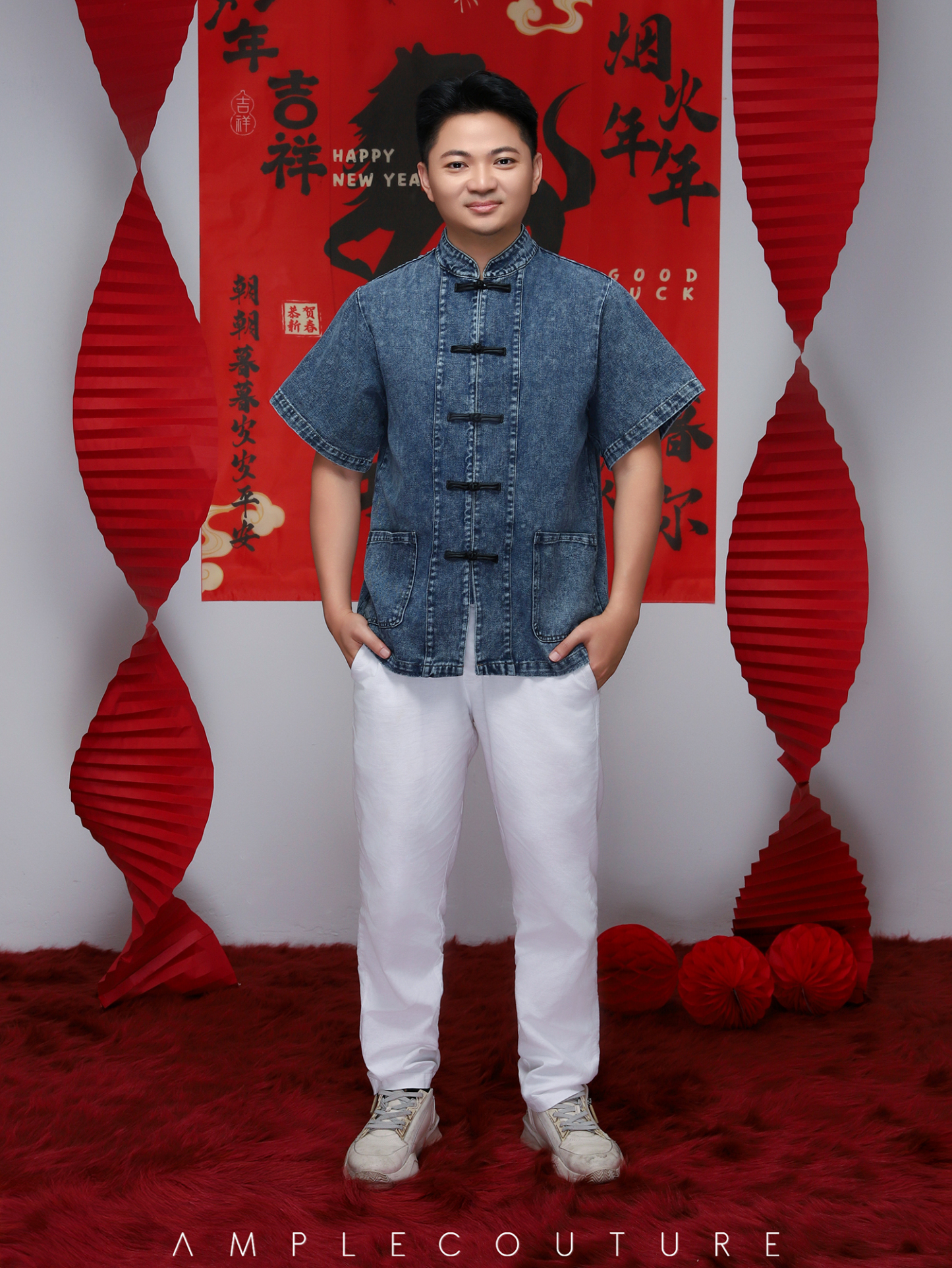 Chinese Knot Denim Top - Adult Boy AC860