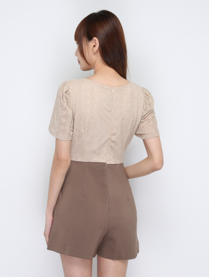 Square Neck Lace With Front Decorative Jumpsuit 15668