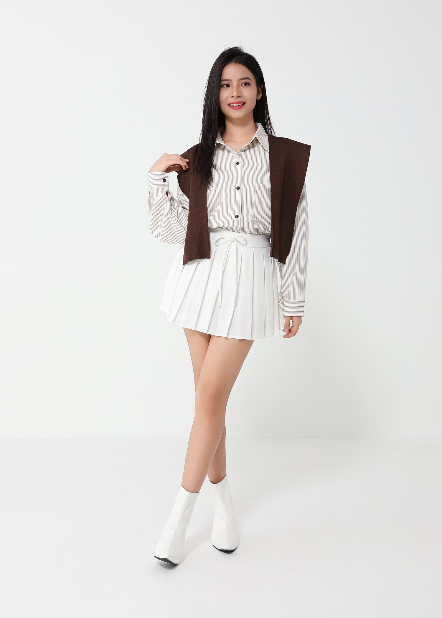 Stripe Blouse With Shawl Set 46725