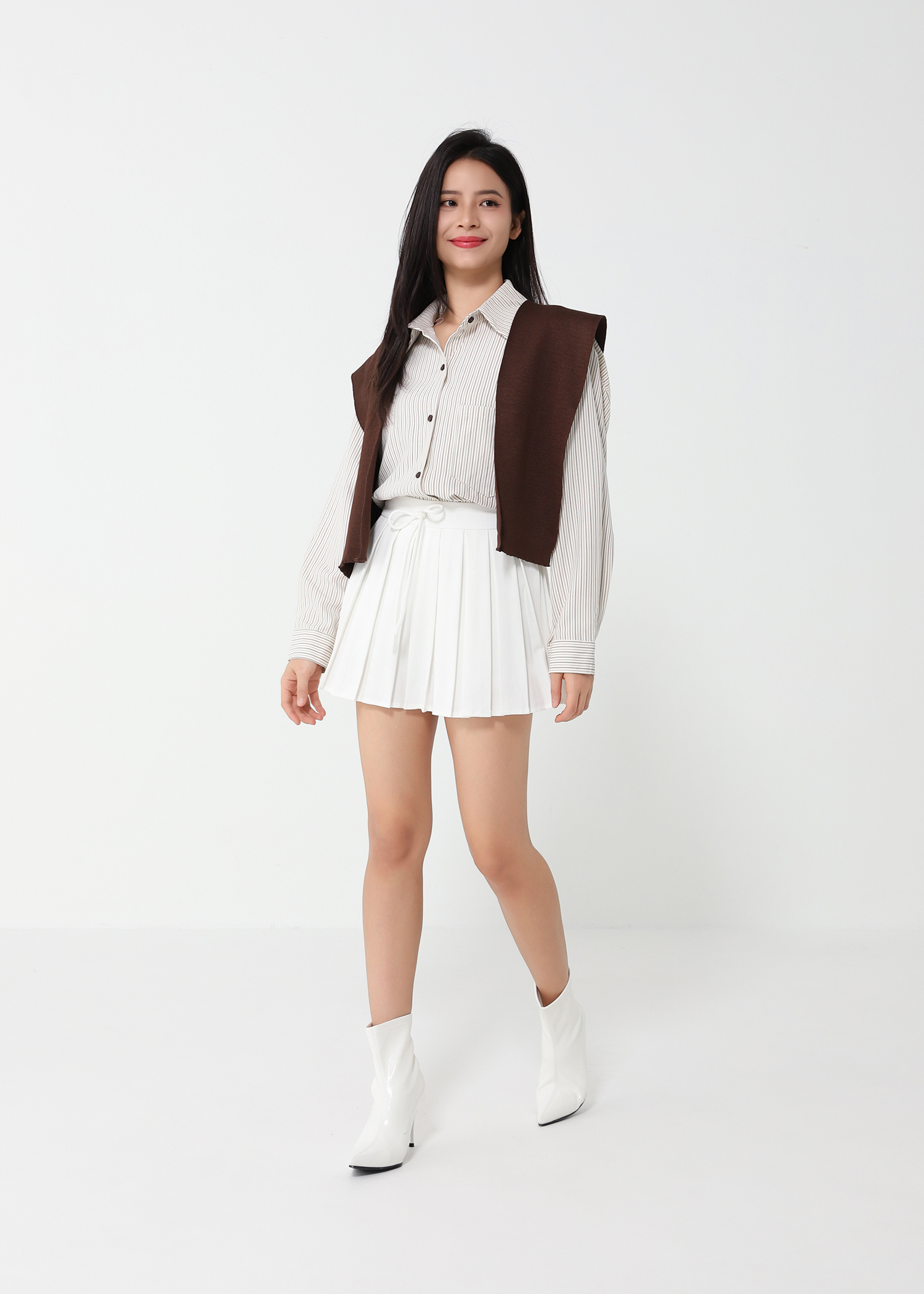 Stripe Blouse With Shawl Set 46725