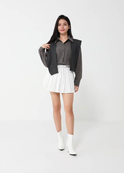 Stripe Blouse With Shawl Set 46725