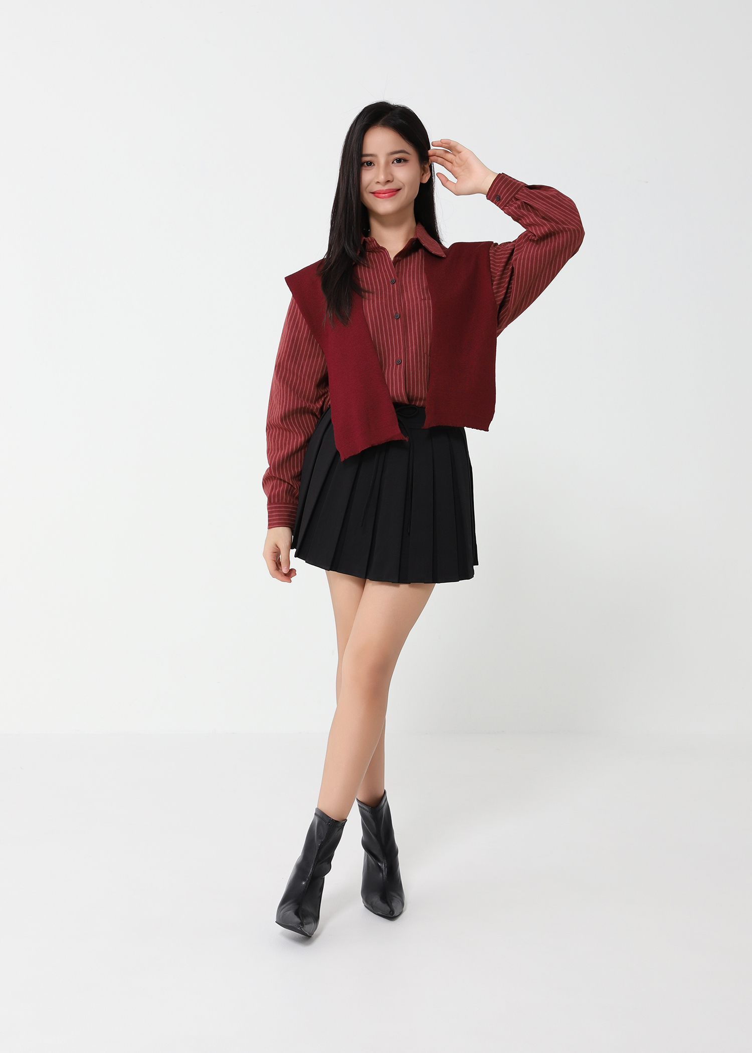 Stripe Blouse With Shawl Set 46725