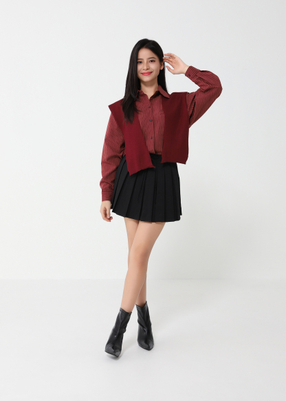 Stripe Blouse With Shawl Set 46725