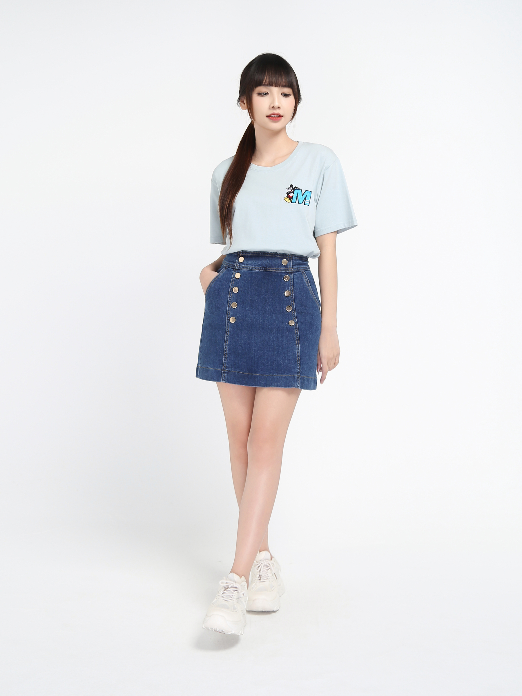 Denim Breasted A Line Skirts 18857