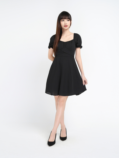 Puff Sleeve Pleated Dress 16848