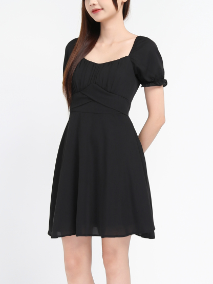 Puff Sleeve Pleated Dress 16848