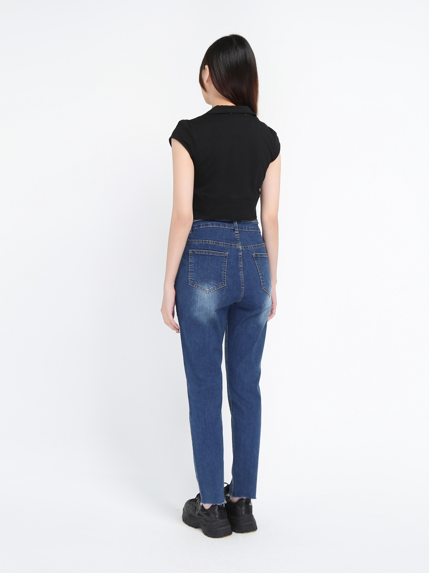 Denim Collar With Front Button Long Pants 17492