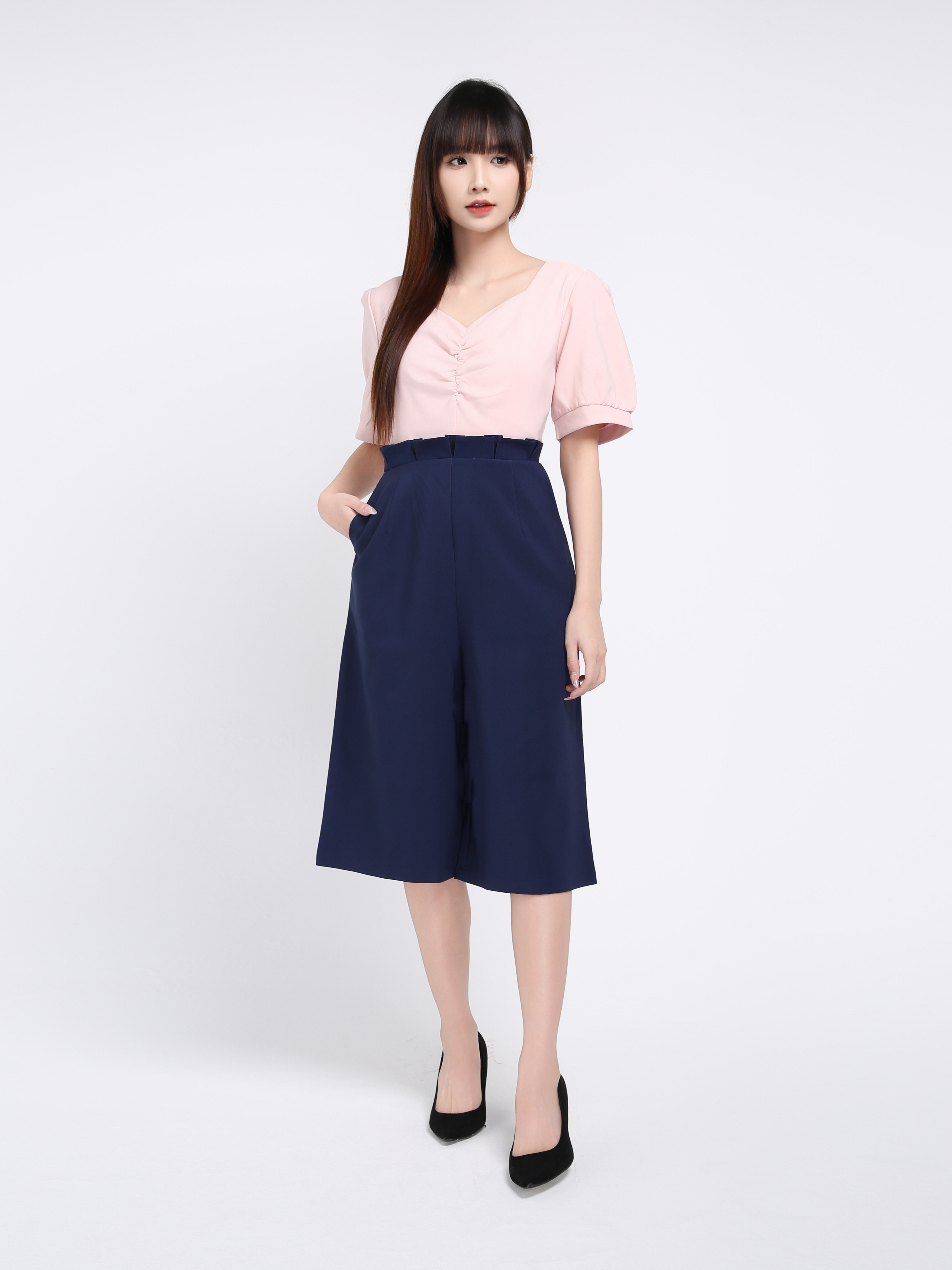 Two Tone With Front Pleated Jumpsuit 17510