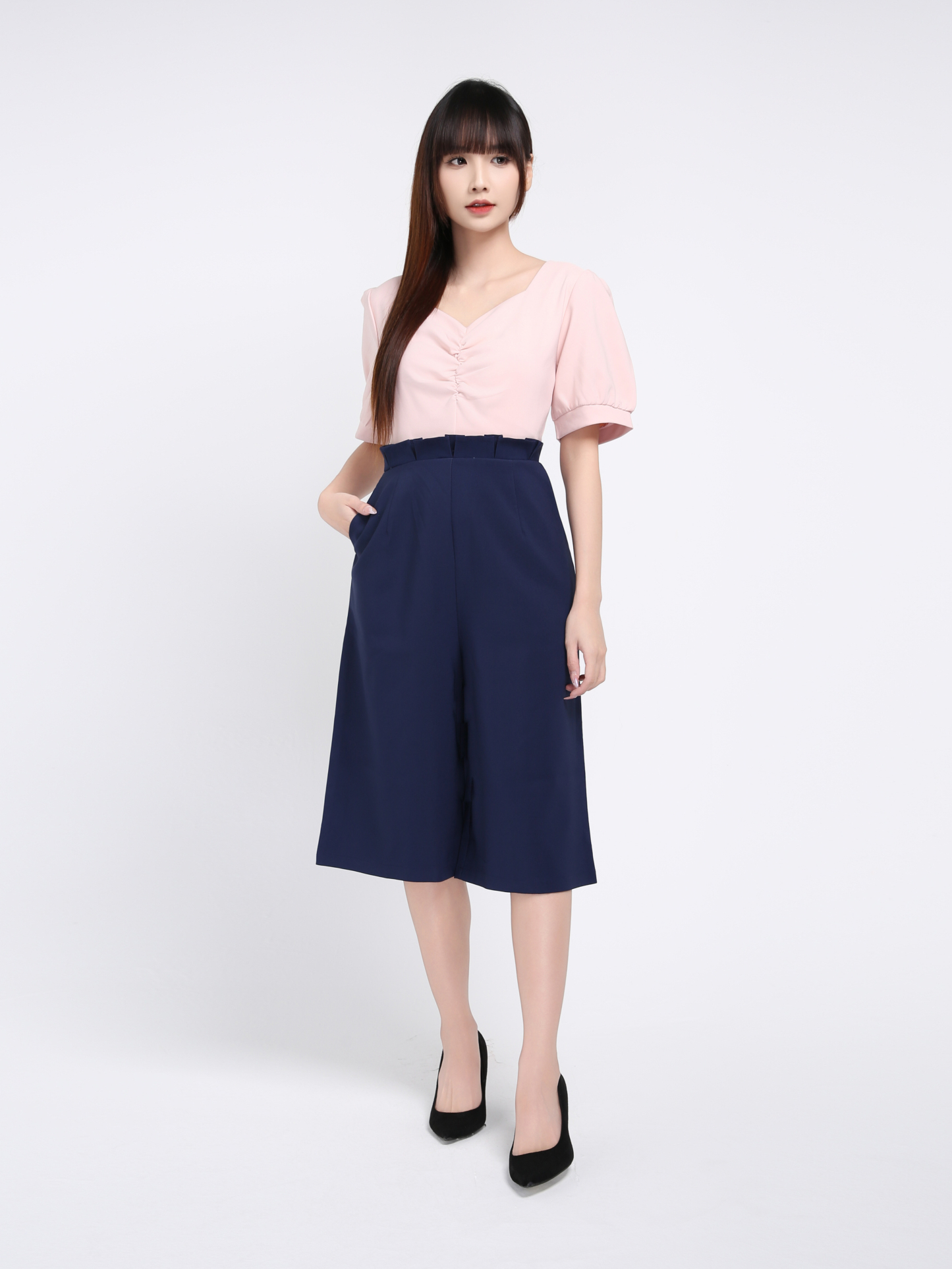 Two Tone With Front Pleated Jumpsuit 17510