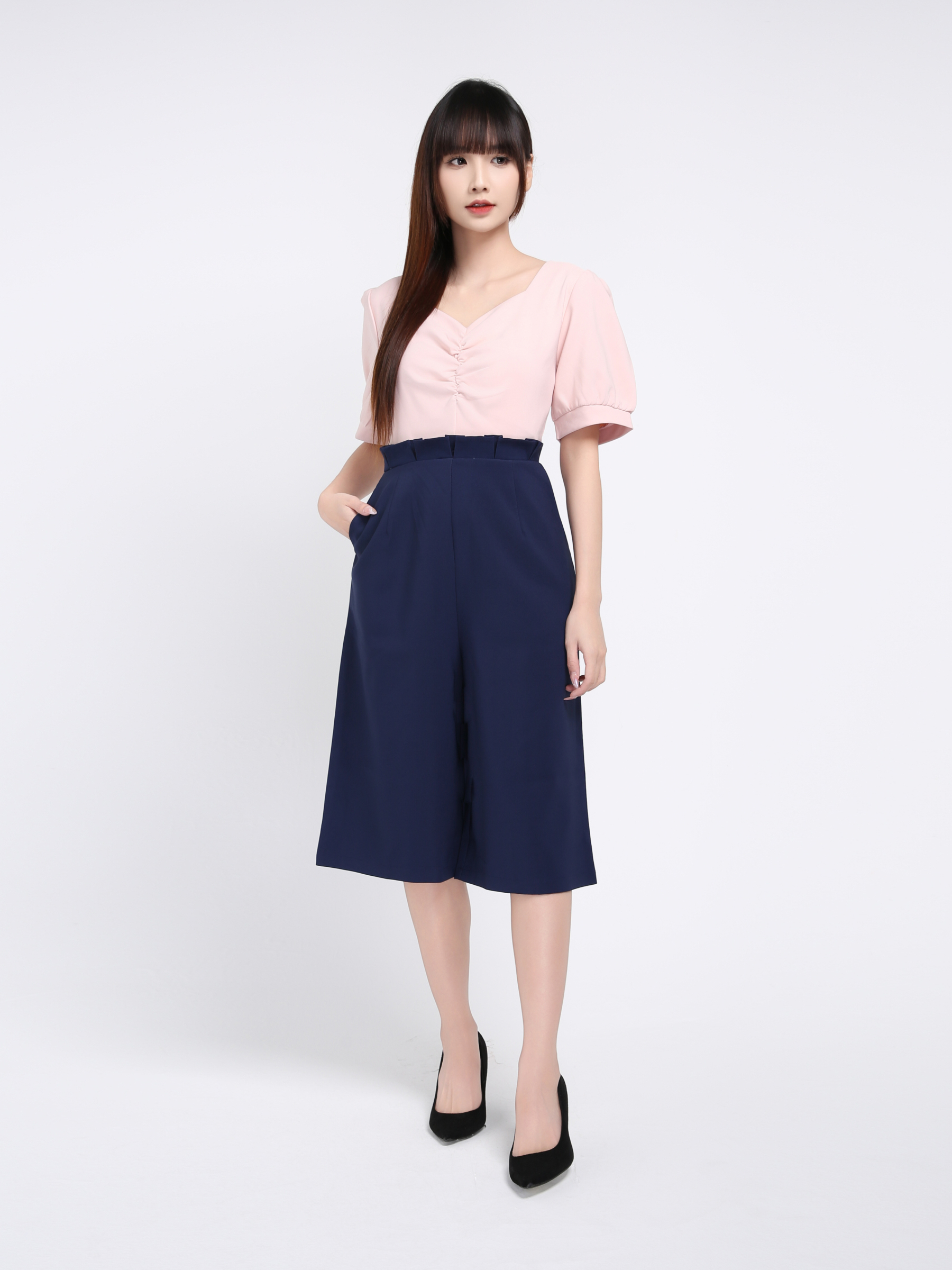 Two Tone With Front Pleated Jumpsuit 17510
