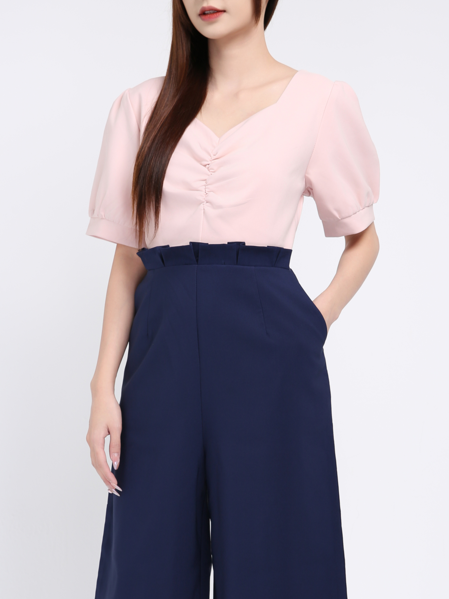 Two Tone With Front Pleated Jumpsuit 17510