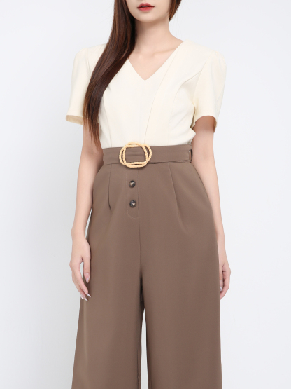 Two Tone V Neck Jumpsuit With Belt 17512