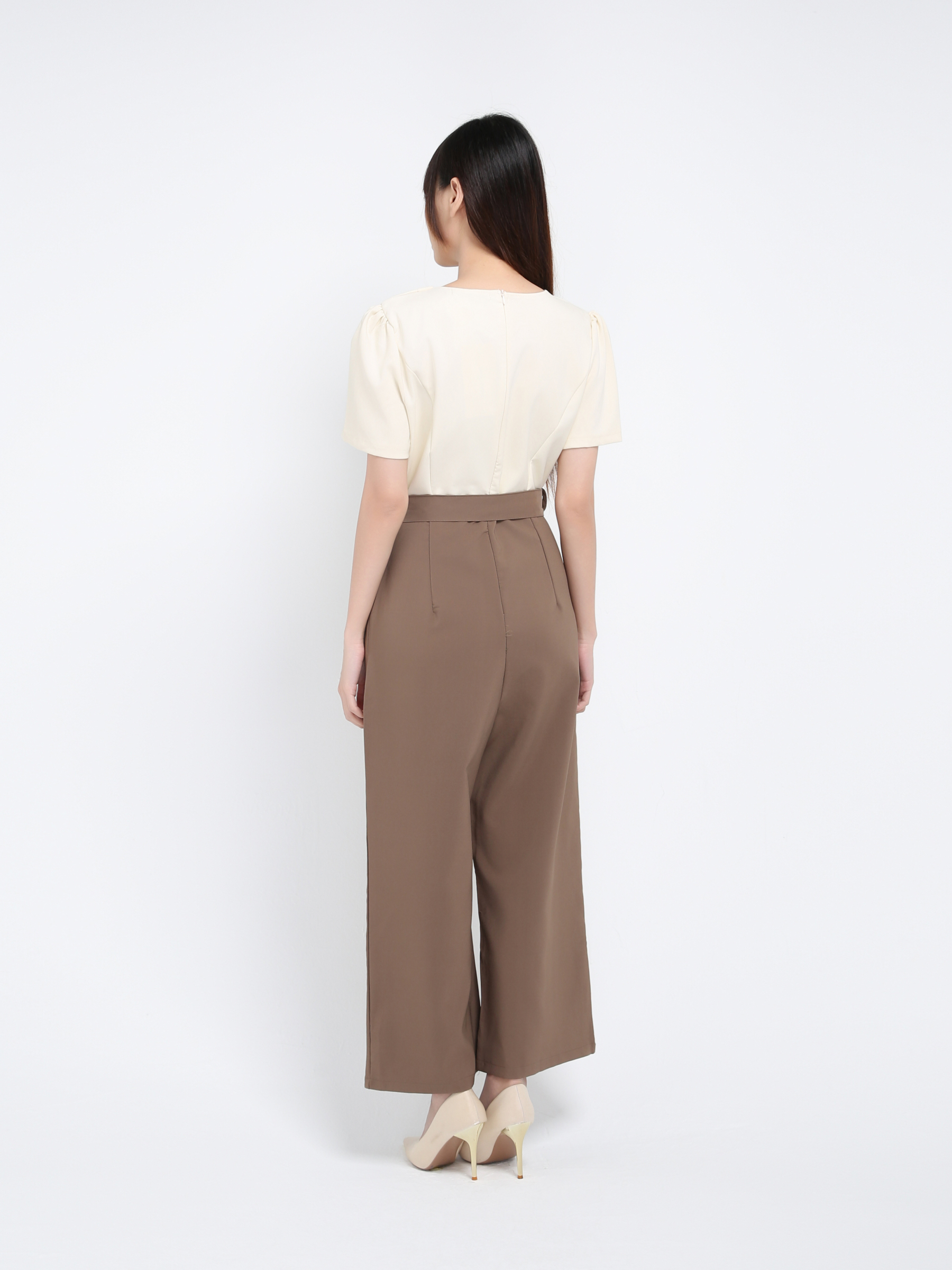 Two Tone V Neck Jumpsuit With Belt 17512