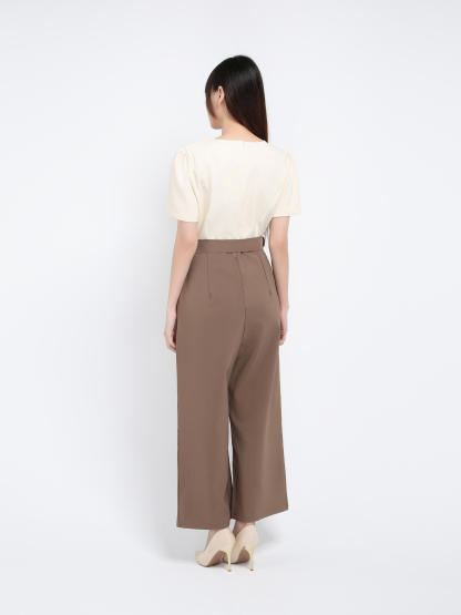 Two Tone V Neck Jumpsuit With Belt 17512