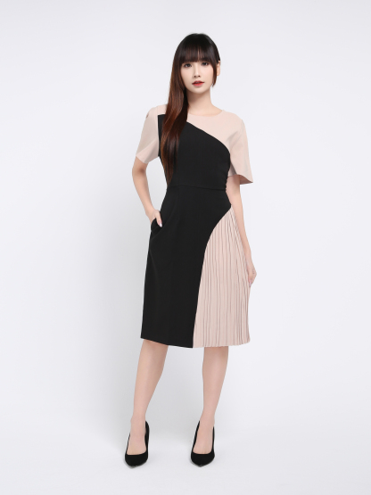 Two Tone With Side Pleated Dress 17514