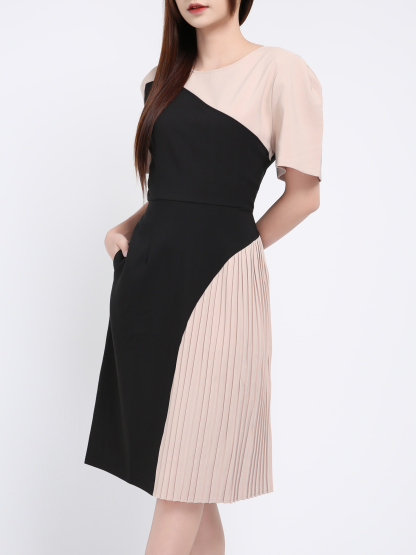 Two Tone With Side Pleated Dress 17514