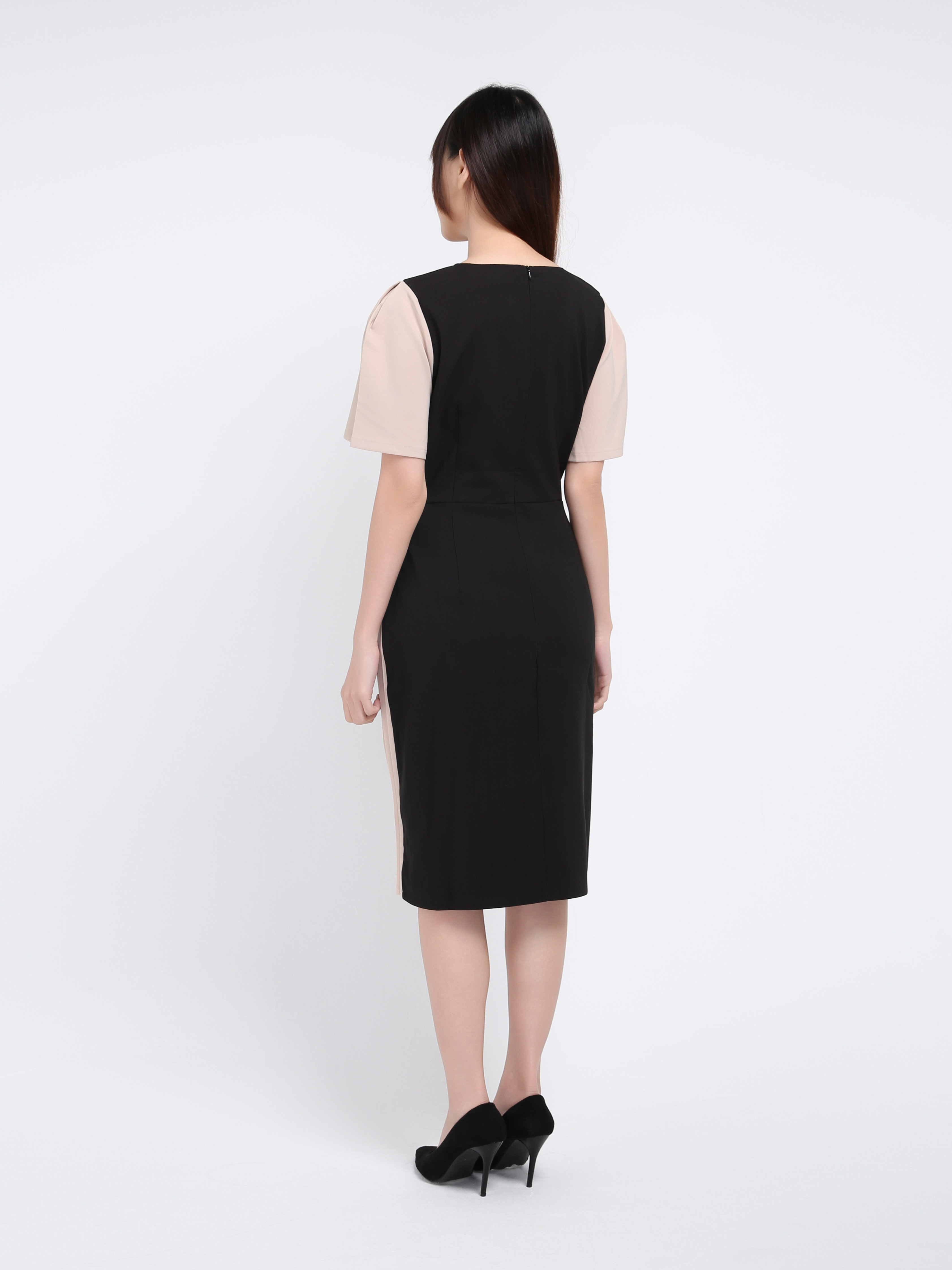 Two Tone With Side Pleated Dress 17514