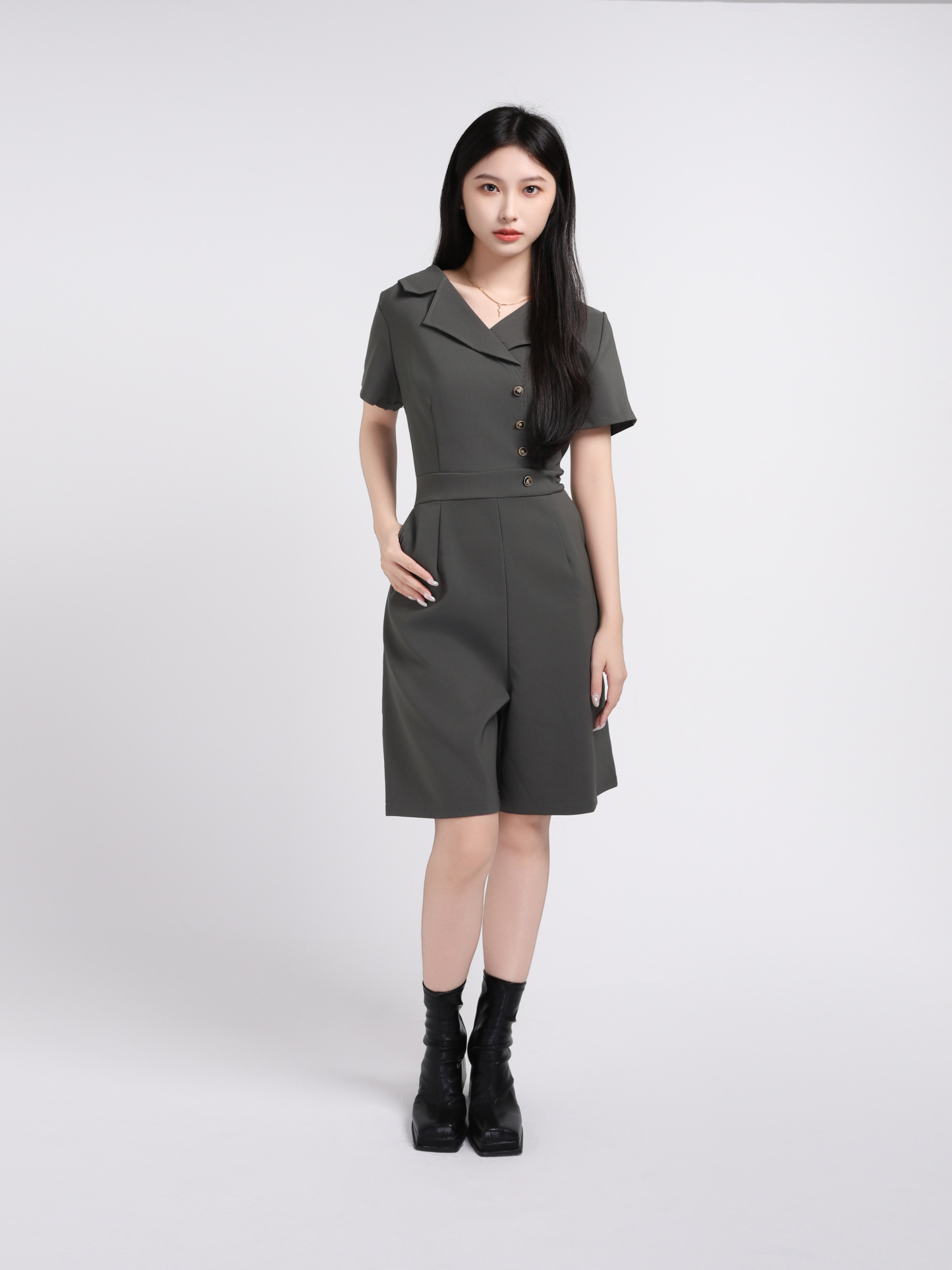 Collar With Side Button Jumpsuit 17520