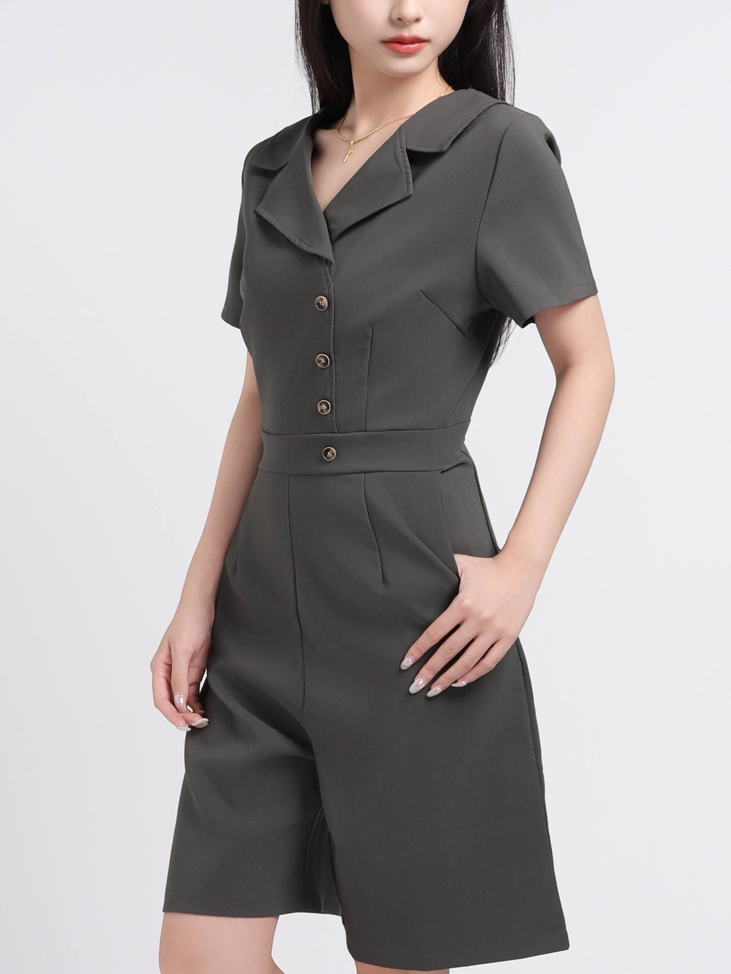 Collar With Side Button Jumpsuit 17520
