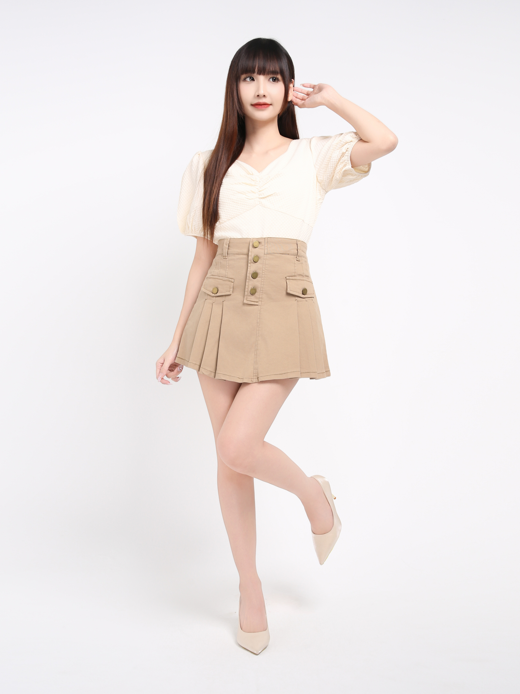Puff Sleeve With Front Pleated Top 17578