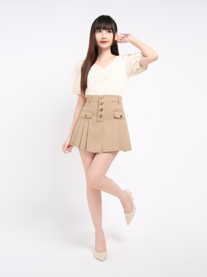 Puff Sleeve With Front Pleated Top 17578