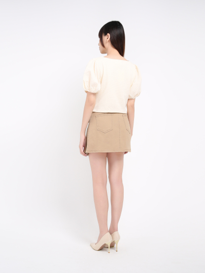 Puff Sleeve With Front Pleated Top 17578