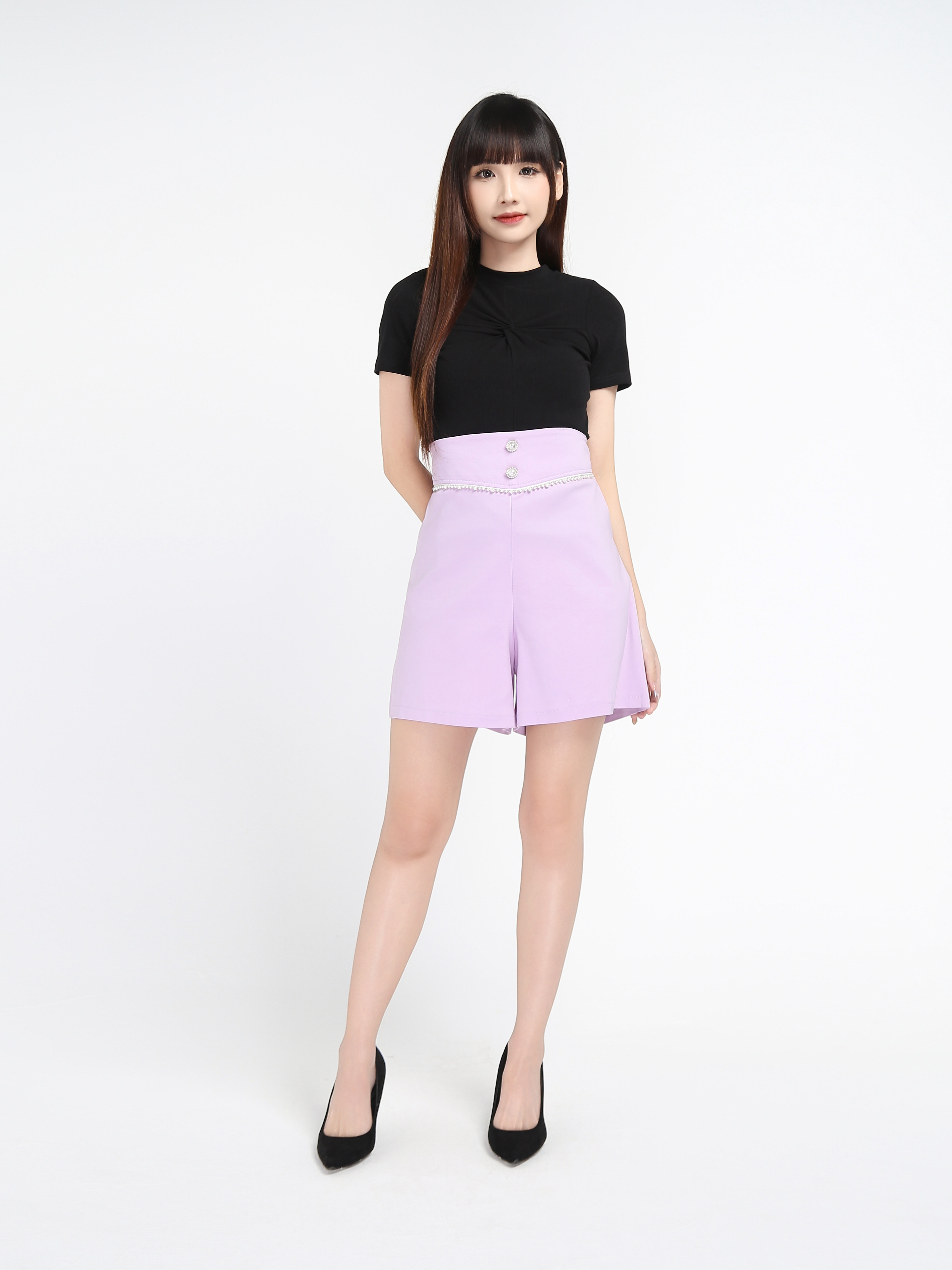 High Waist With Decorative Pearl Short Pants 17587
