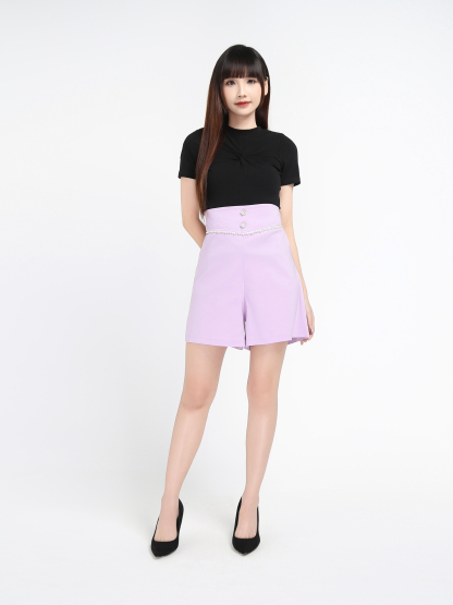 High Waist With Decorative Pearl Short Pants 17587