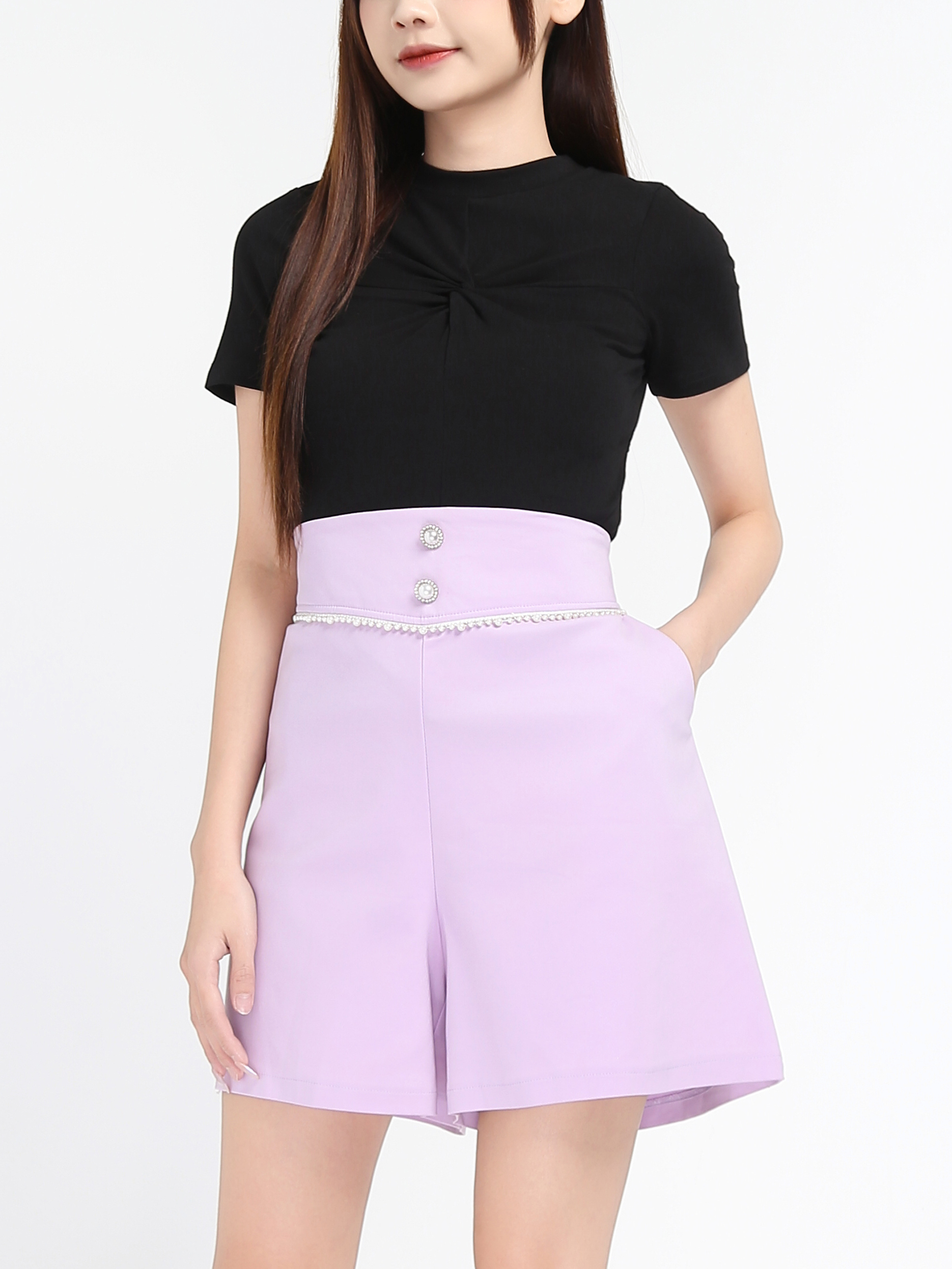High Waist With Decorative Pearl Short Pants 17587