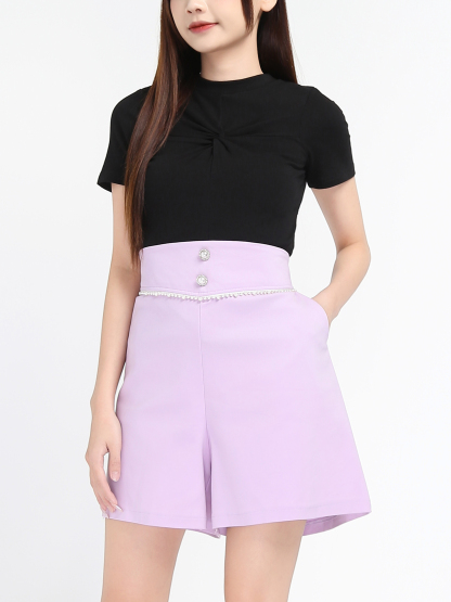 High Waist With Decorative Pearl Short Pants 17587