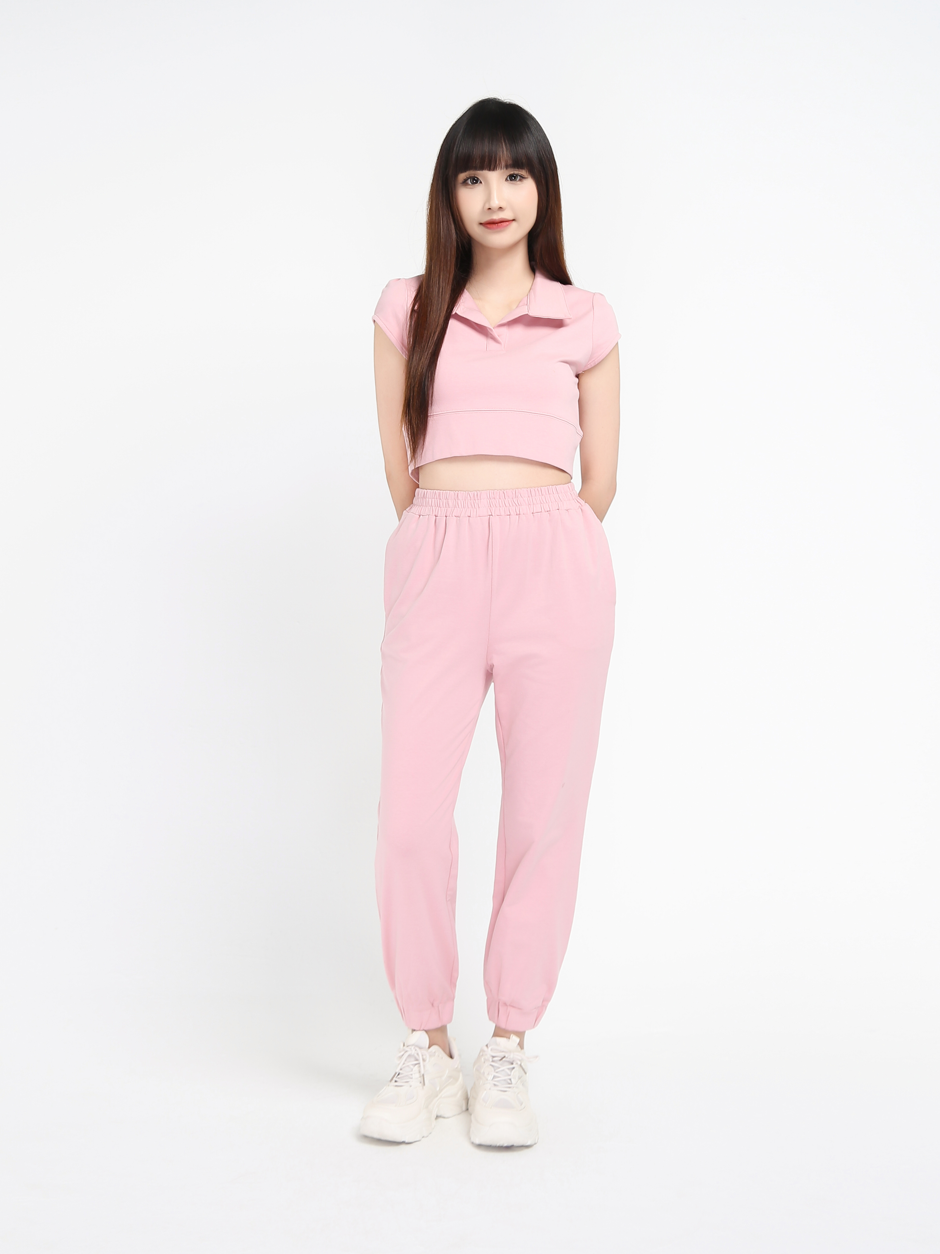 Collared Plain Sleeveless And Side Pocket Pant Set 17757