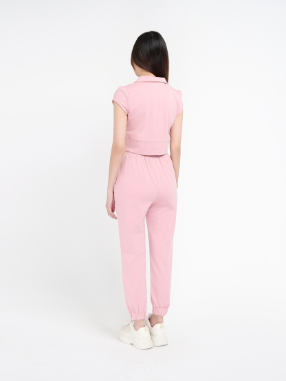 Collared Plain Sleeveless And Side Pocket Pant Set 17757