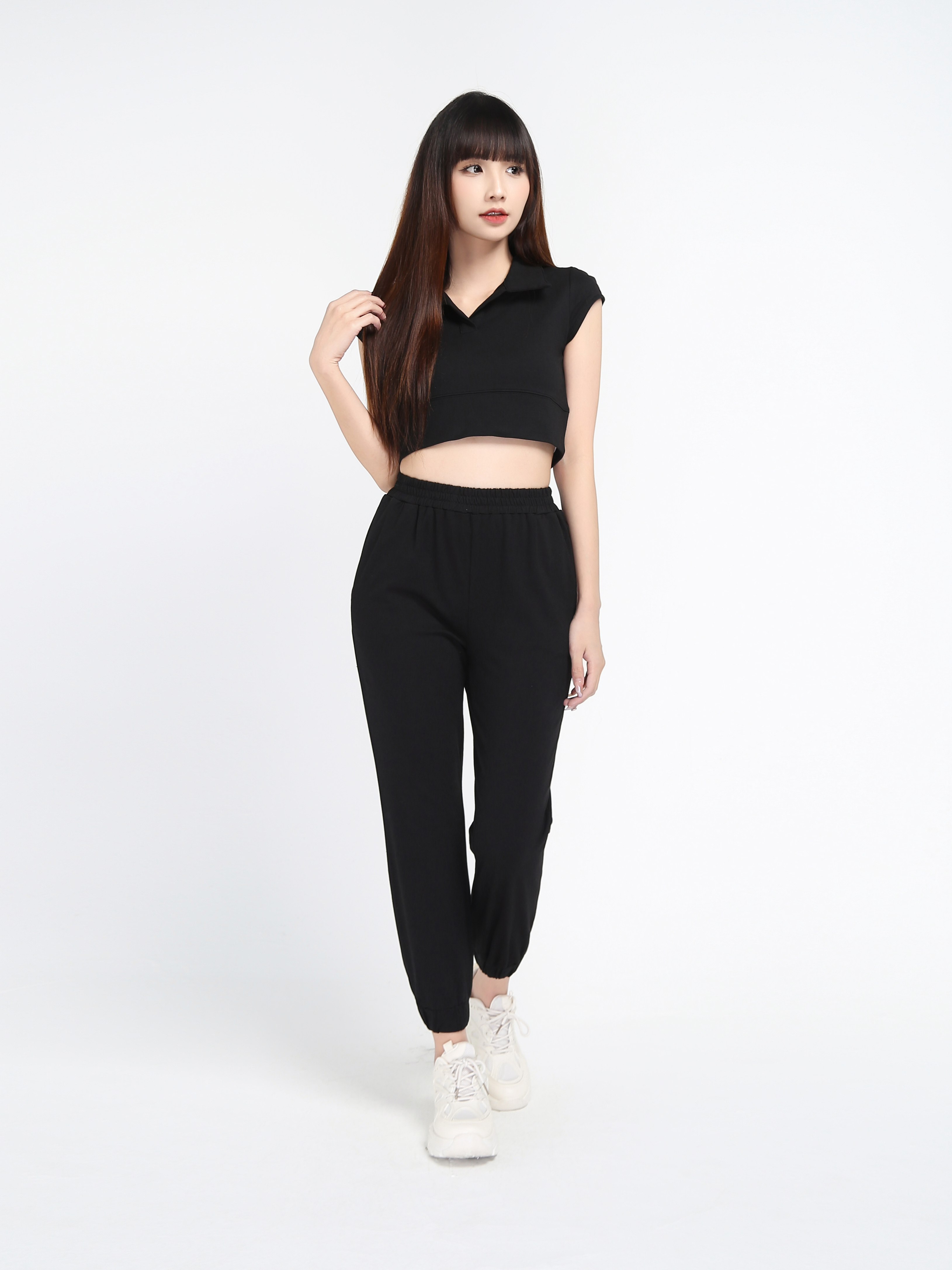 Collared Plain Sleeveless And Side Pocket Pant Set 17757