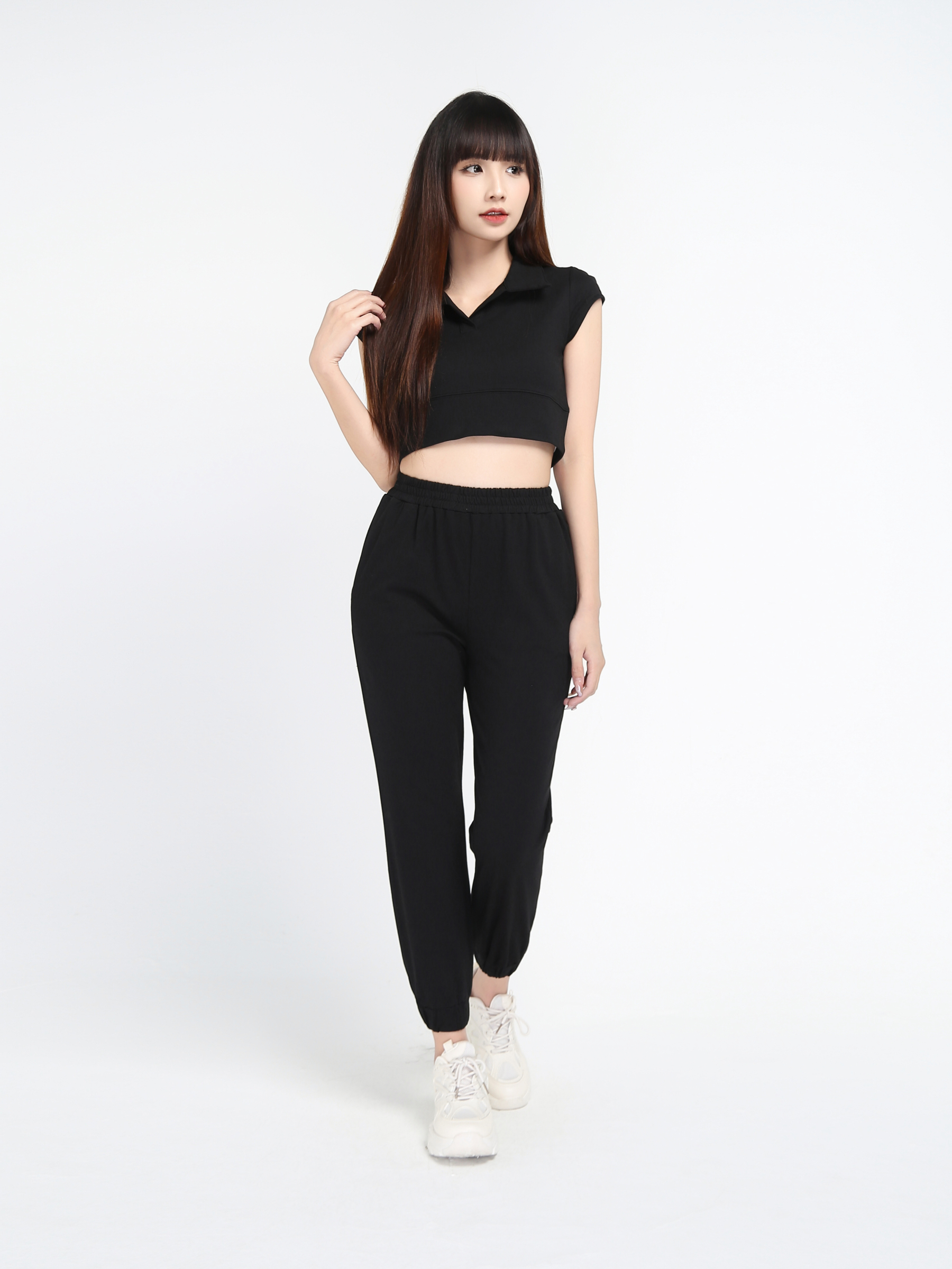 Collared Plain Sleeveless And Side Pocket Pant Set 17757